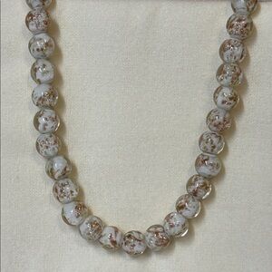 UV Reactive Bead Necklace White with Gold Color Beads